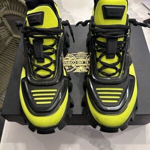 Prada Neon Yellow and Black Lug-Sole Sneakers